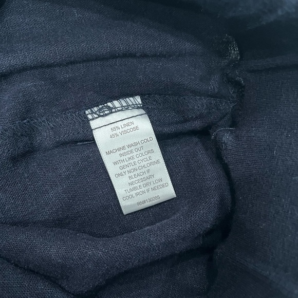 [L]Per Se Navy Linen Casual Shorts with Elastic Waistband - Picture 4 of 8